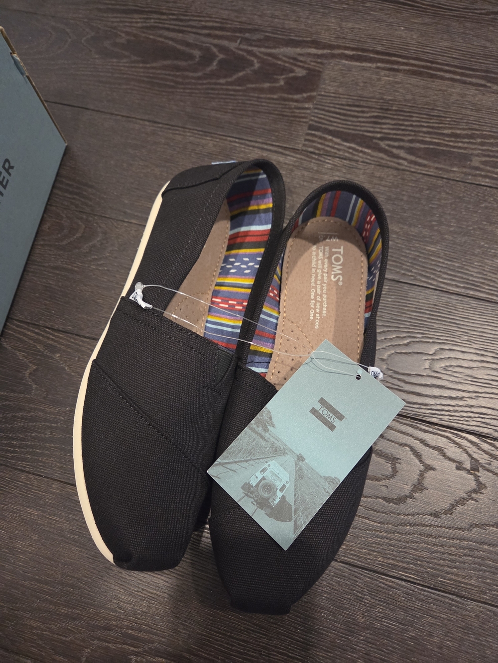 Toms Black Canvas Men’s Slip-On Loafers with Striped Lining